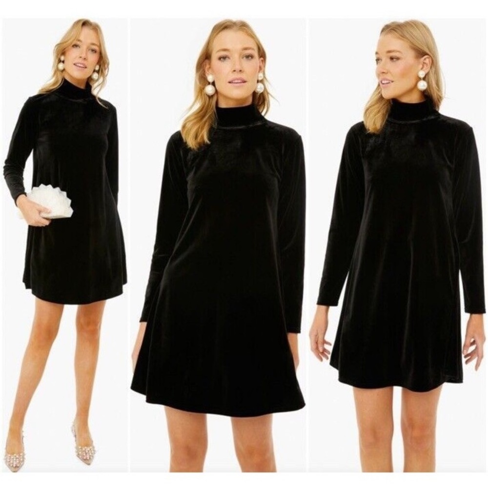 Tuckernuck Pomander Place XS Black Velvet Mottershead Long Sleeve Mini Dress